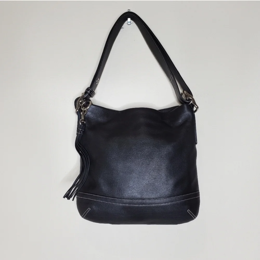 Coach 1415 Soho Slim Y2K Black Leather Hobo Fringe Tasseled Shoulder Bag
